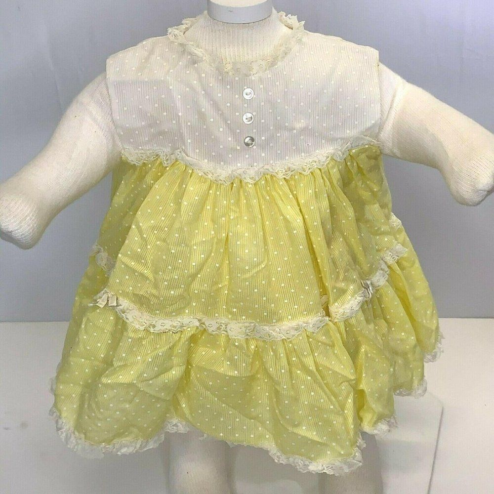 Vintage Infant Baby Doll Dress 6-12m Yellow Polka